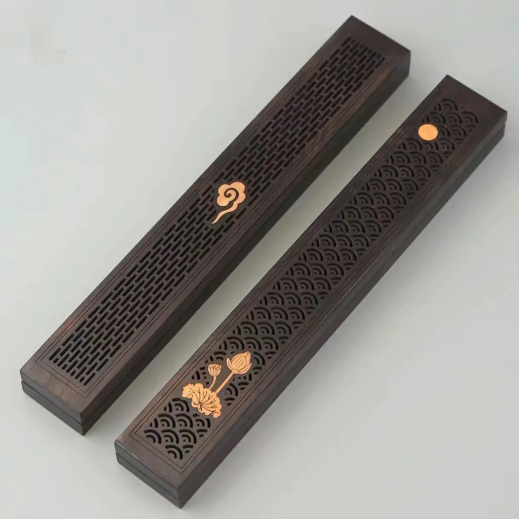 Premium Ebony Wood Agarwood Incense Burner Box – Stickless Oud Incense Box (23.5 cm)
